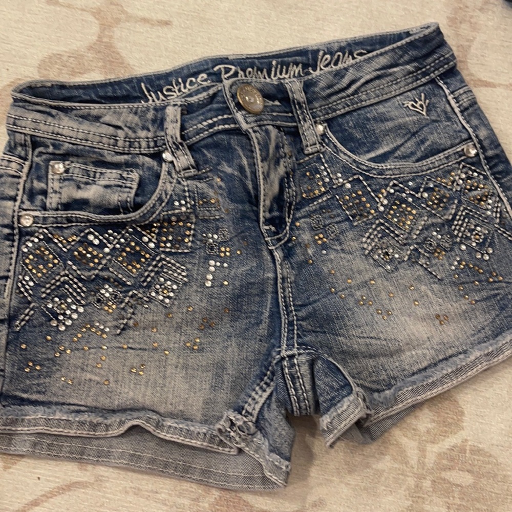 Girls justice rhinestone embellished jean shorts